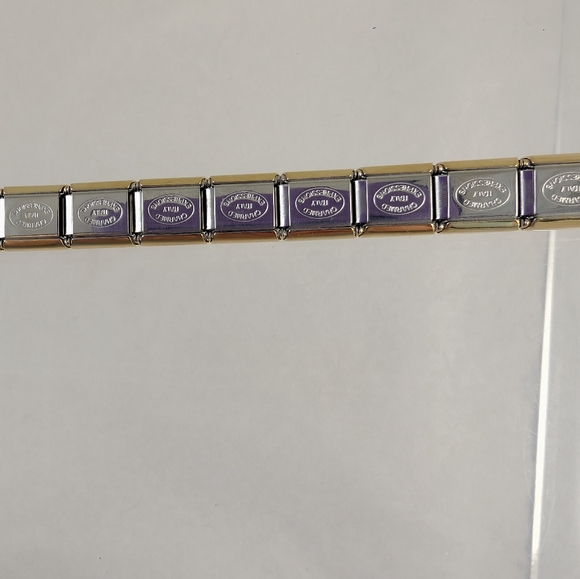 STAINLESS STEEL ITALIAN CHARM BRACELET/9MM/ BRUSHED GOLD w/ GOLD TRIM/ BRAND NEW - Picture 2 of 4